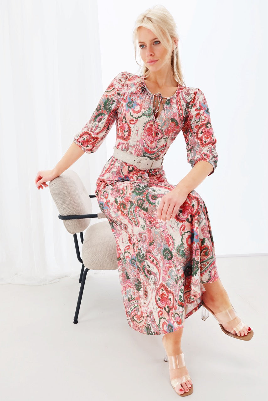 K-design - Maxi dress met paisley print en bijpassende riem (Y143) - What Els!