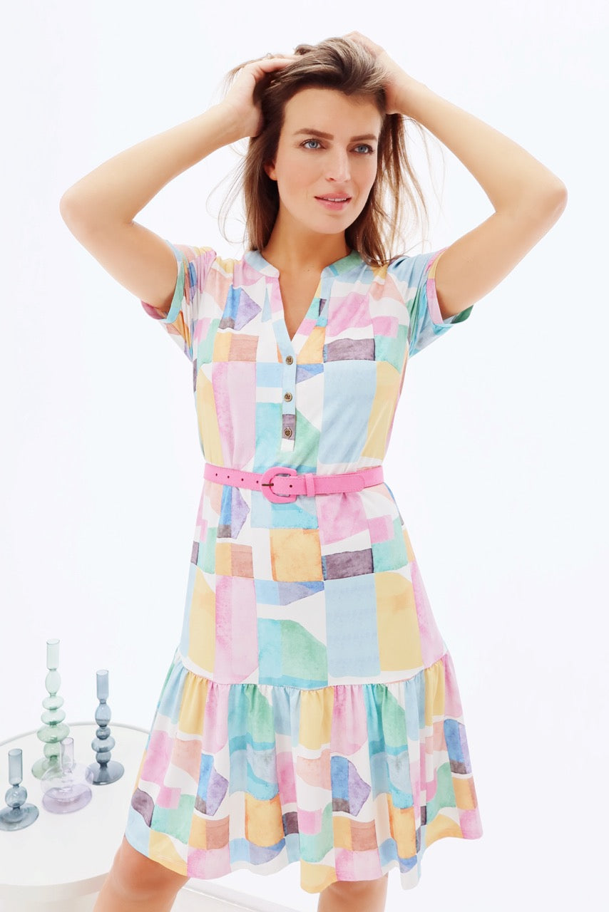 K-design - Mini dress met print, volant en bijpassende riem (Y372) - What Els!