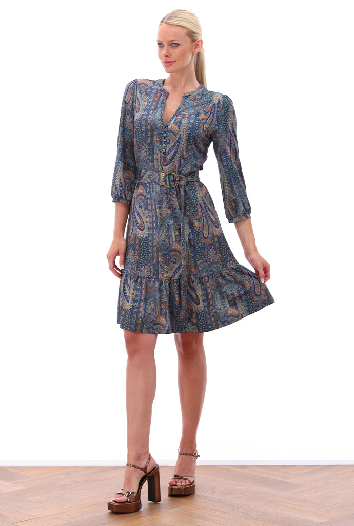 K-design - Mini dress met print, volant en stoffen riem