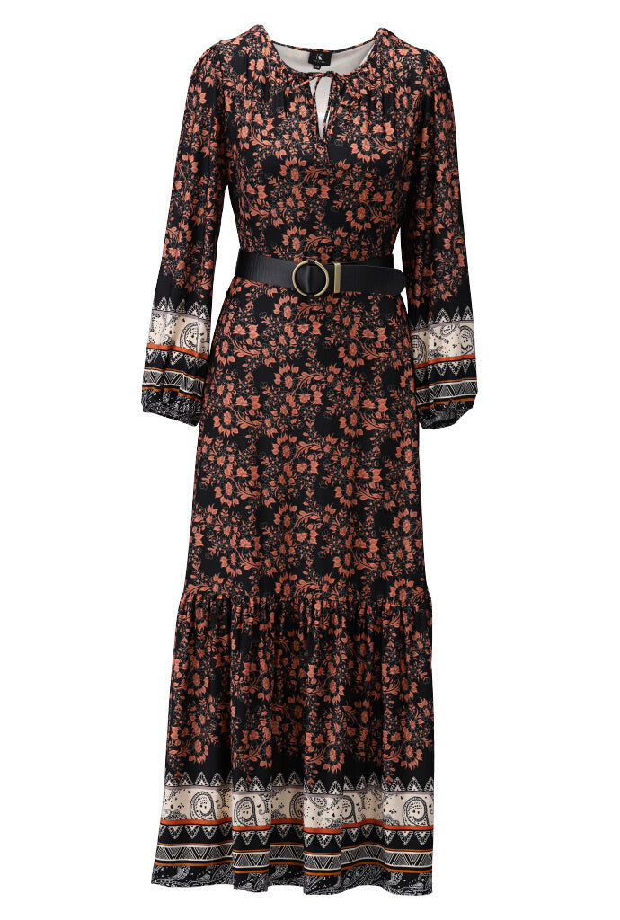 K-design - Maxi dress met print en bijpassende riem (X309) - What Els!