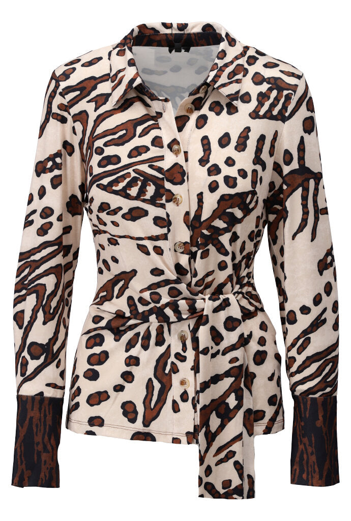 K-design - Blouse met print, knopen en vast striklint