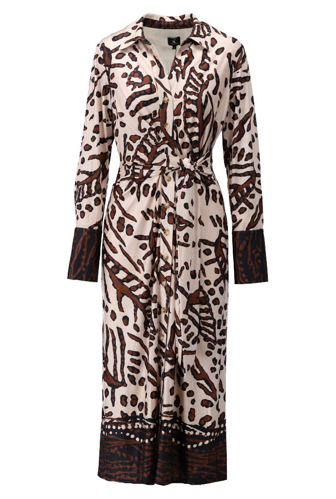 K-design - Maxi dress met print, knopen en vast striklint