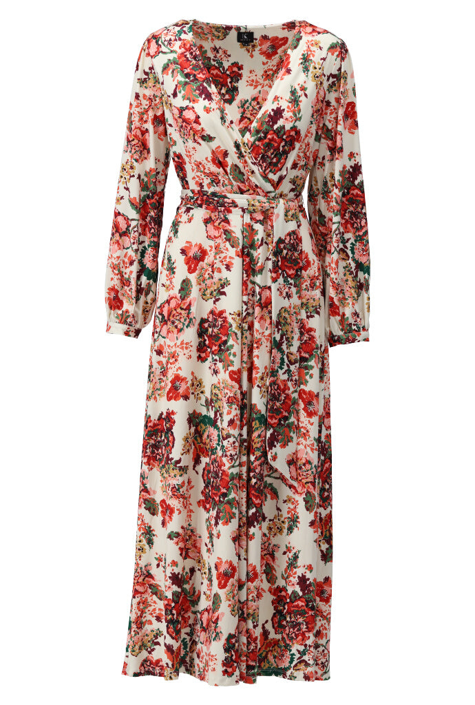 K-design - Maxi dress crossover met print en stoffen riem