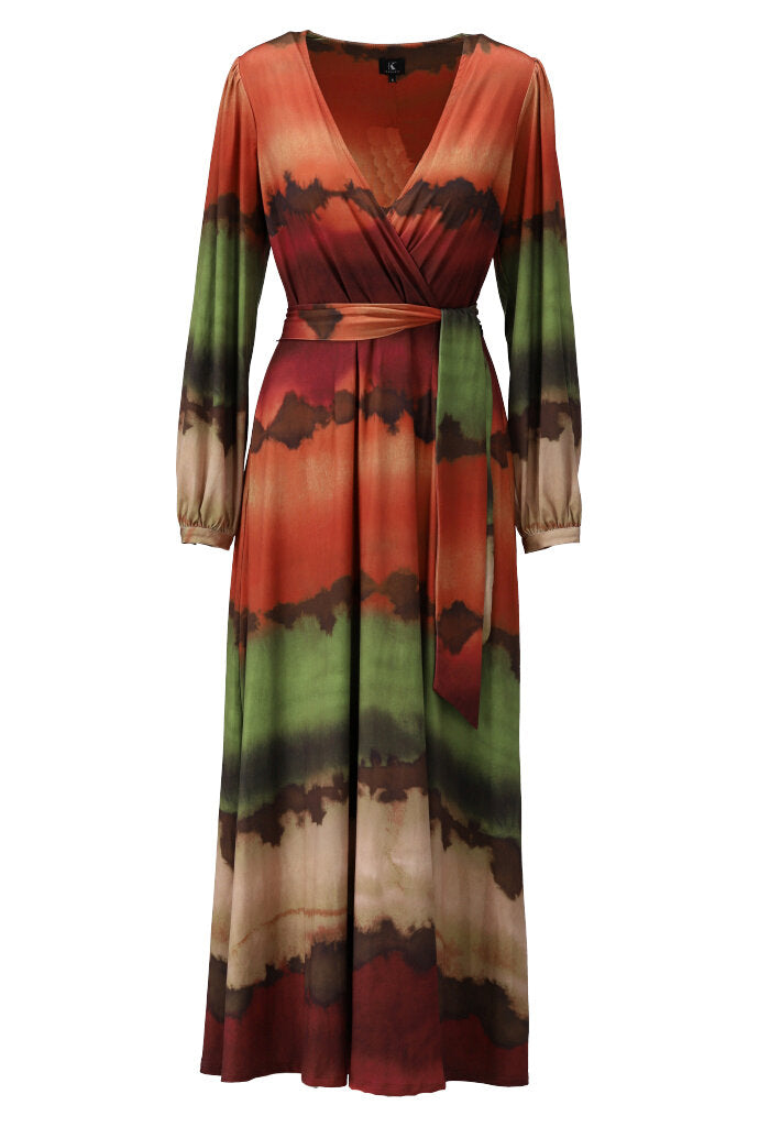 K-design - Maxi dress crossover met print en stoffen riem