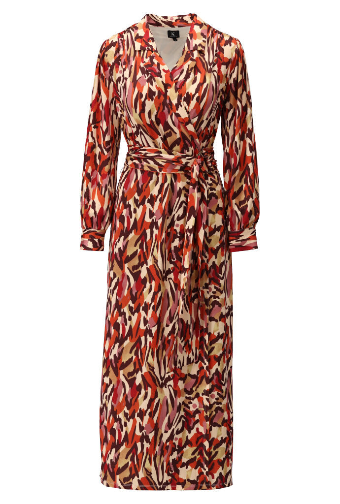 K-design - Maxi dress crossover met print en stoffen riem