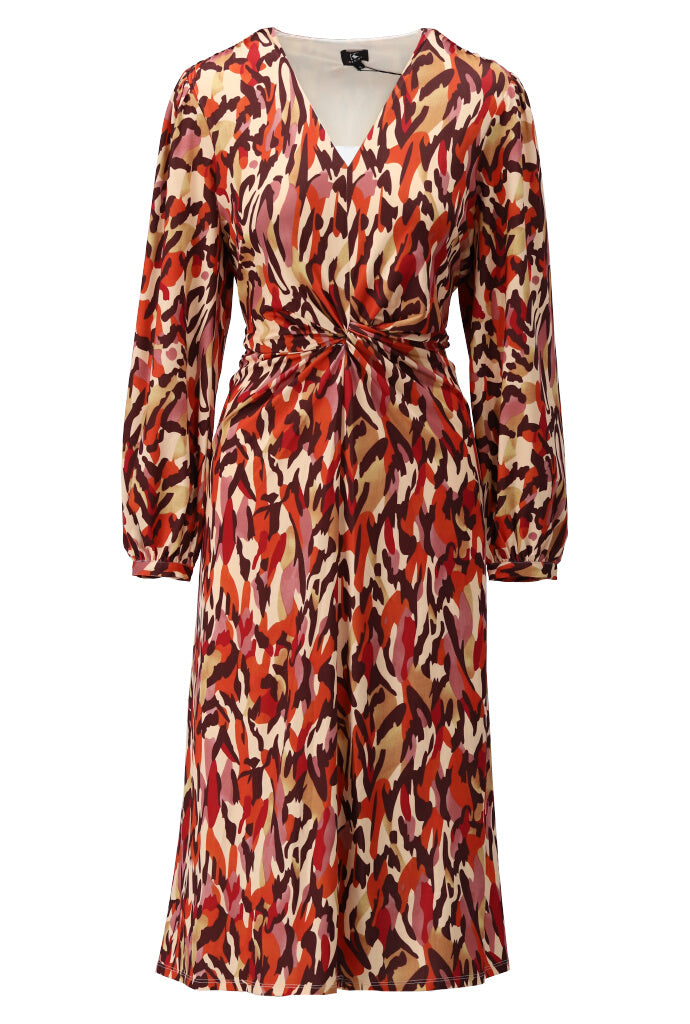 K-design - Midi dress met print, V-hals en knoop