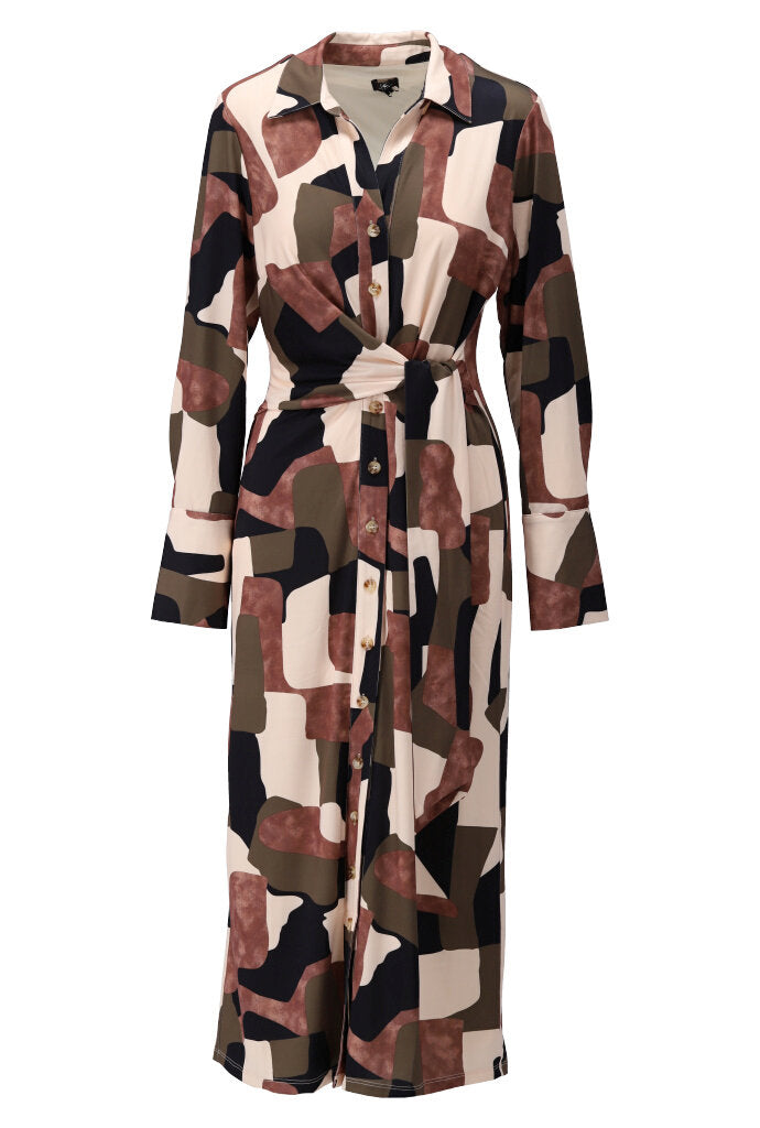 K-design - Maxi dress met print, knopen en vast striklint