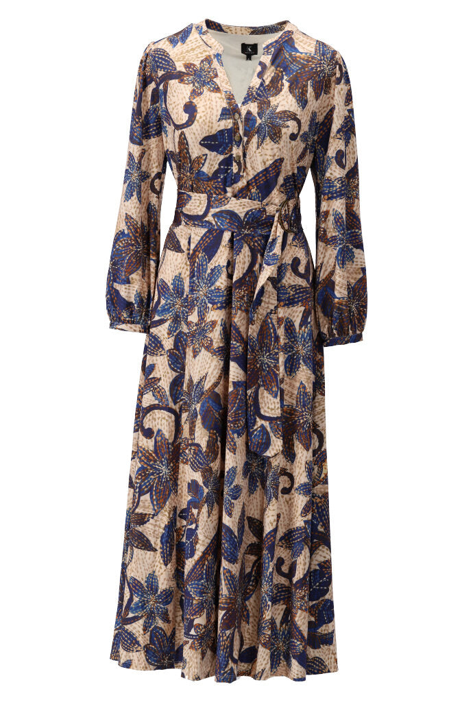 K-design - Maxi dress met print en stoffen riem