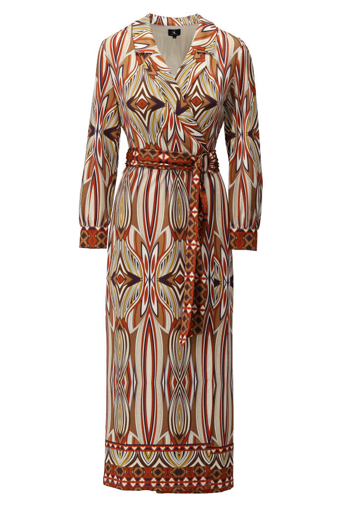 K-design - Maxi dress crossover met print en stoffen riem