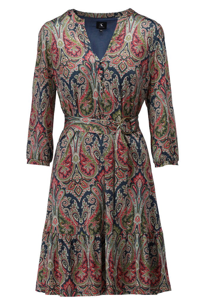 K-design - Mini dress met print, volant en stoffen riem