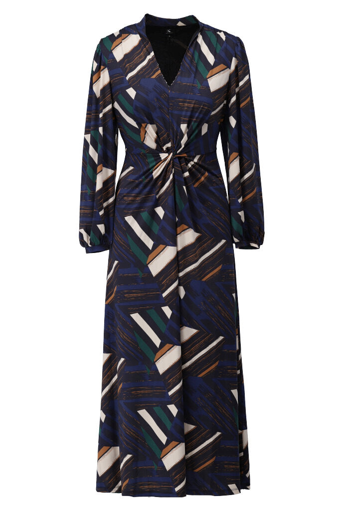 K-design - Maxi dress met print, V-hals en speciale knoop