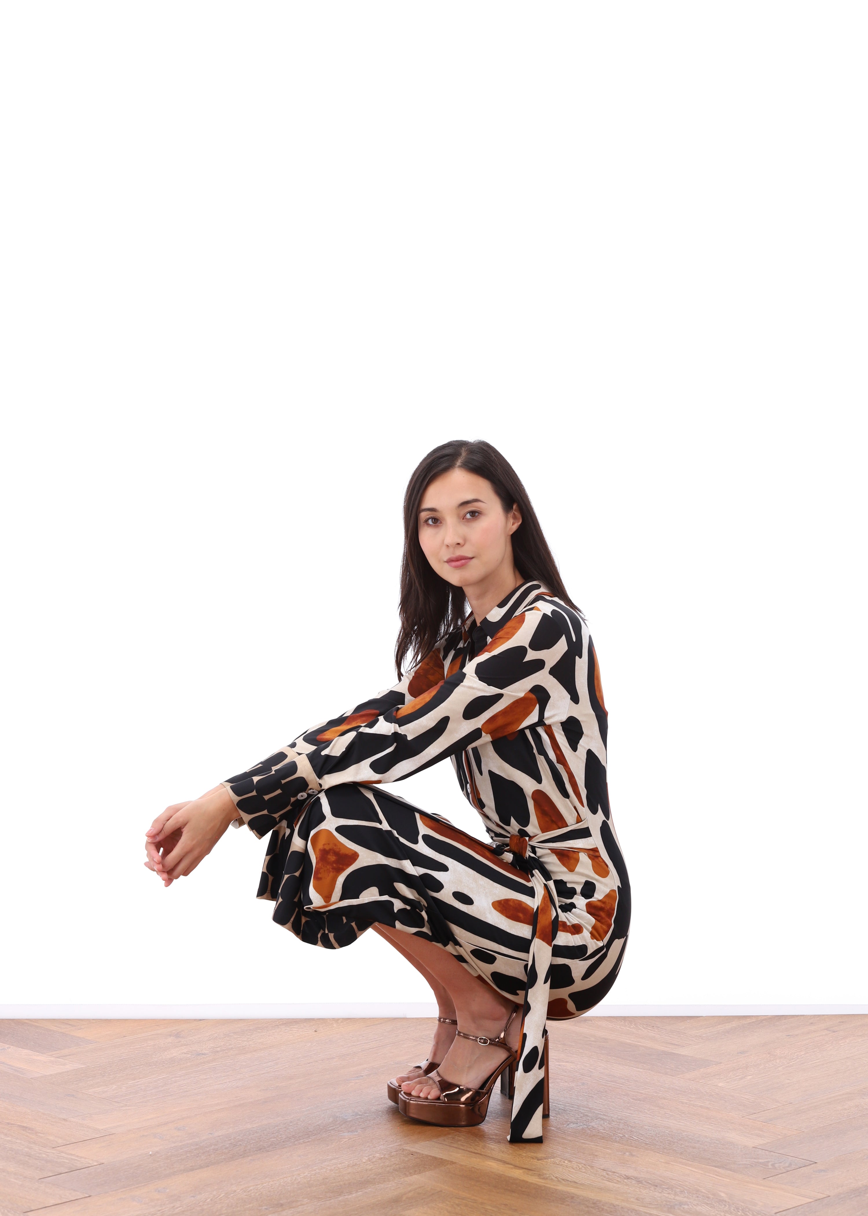 K-design - Maxi dress met print, knopen en vast striklint