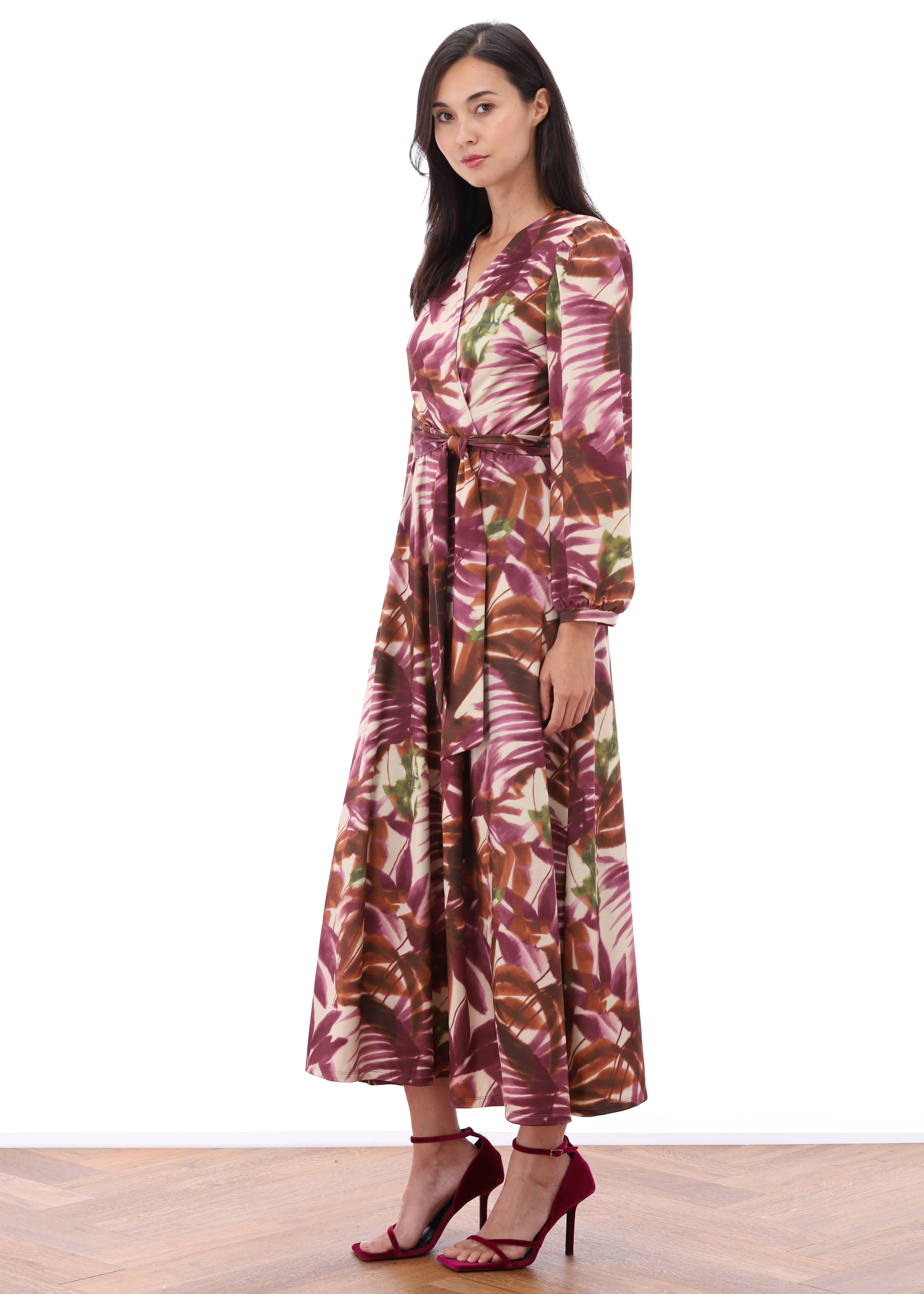 K-design - Maxi dress crossover met print en stoffen riem