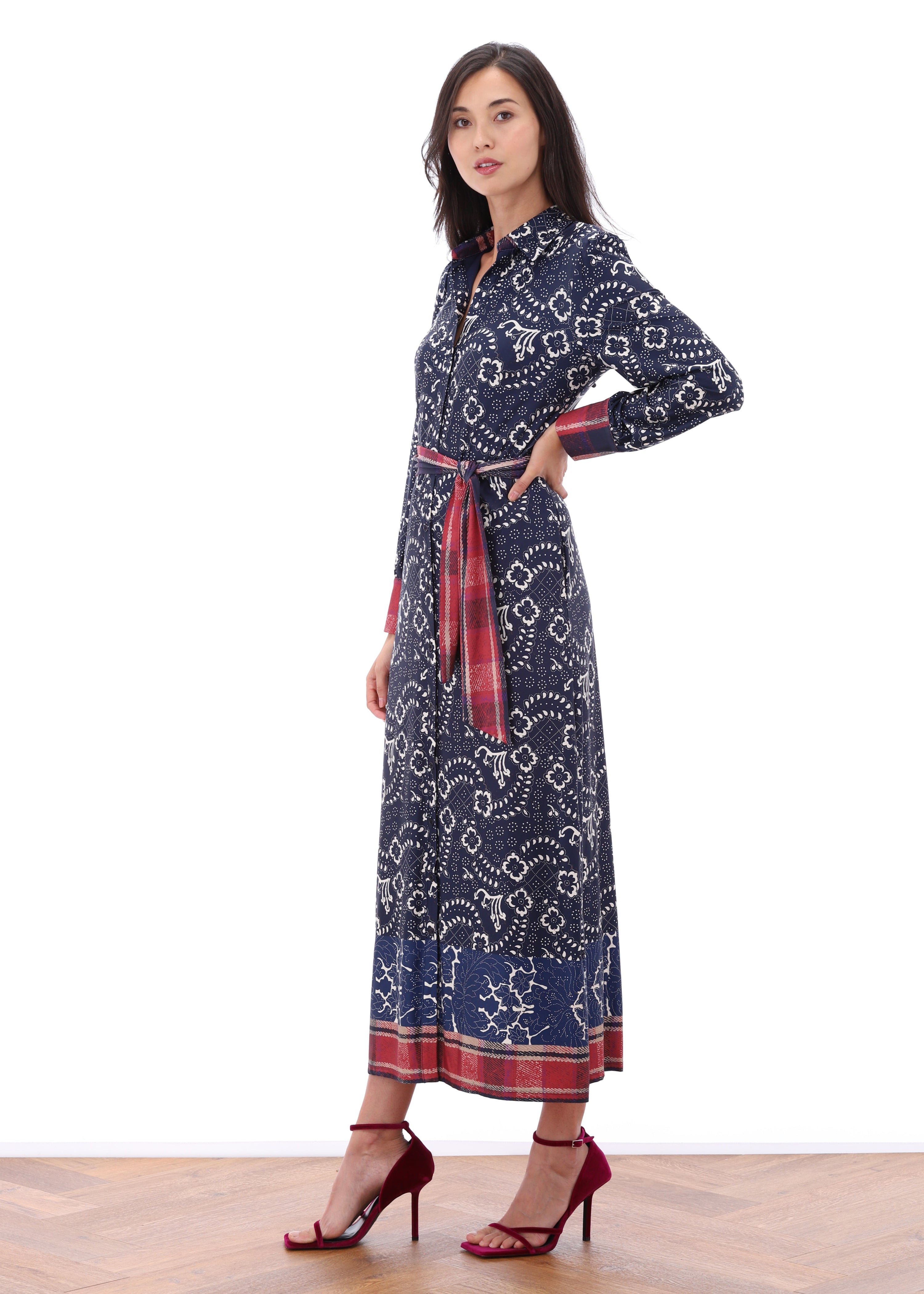 K-design - Maxi dress met print en stoffen riem