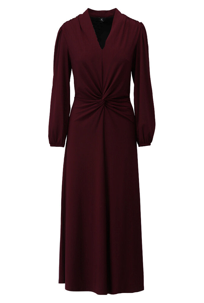 K-design - Effen maxi dress met V-hals en speciale knoop