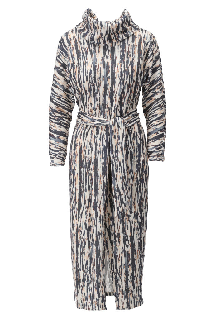 K-design - Maxi dress met print, rolkraag en stoffen riem