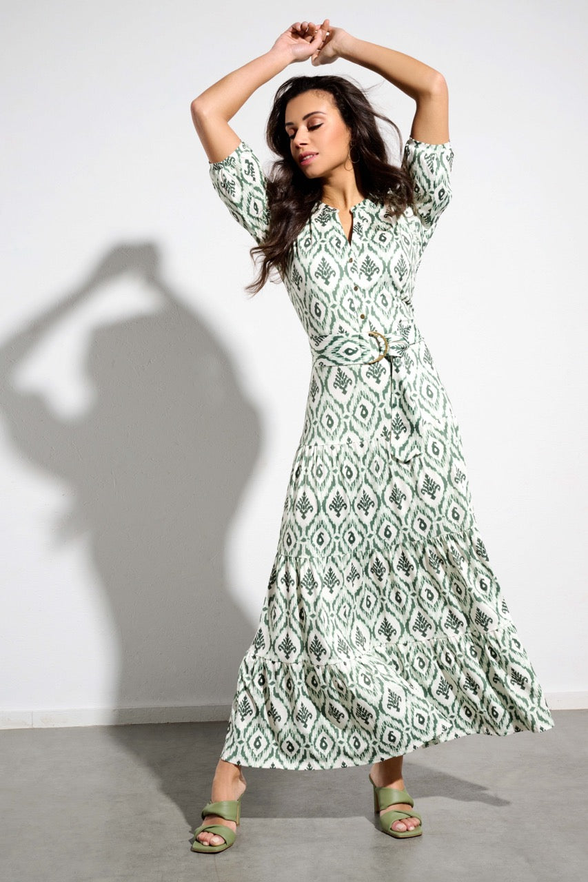 K-design - Maxi dress met boho print en stoffen riem (Y113) - What Els!