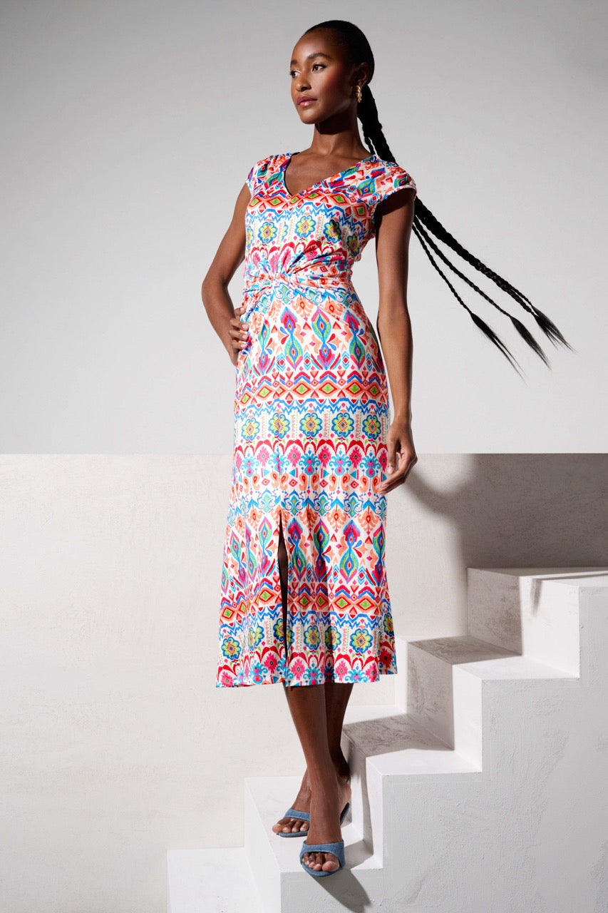 K-design - Maxi dress met retroprint, V-hals en knoop (Y125) - What Els!