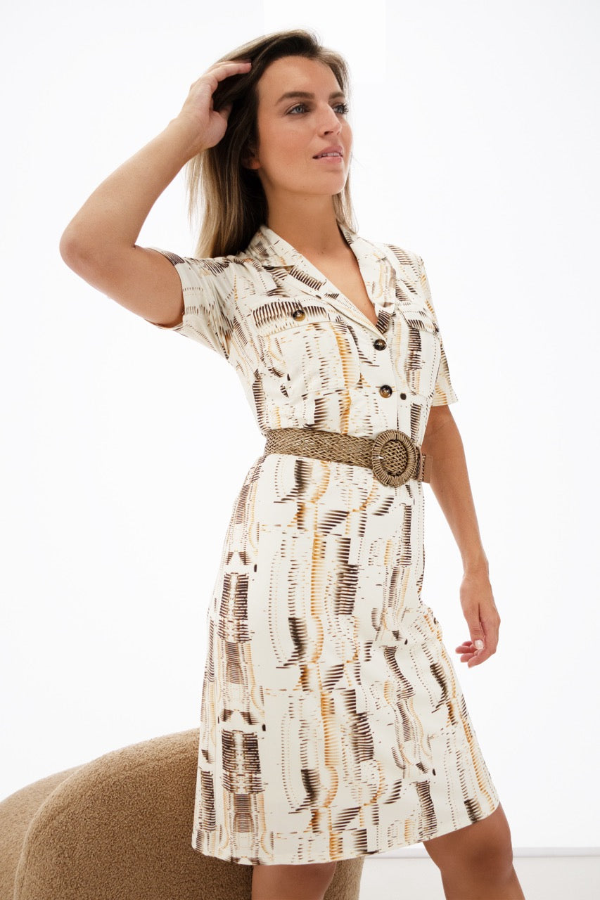 K-design - Mini dress in safaristyle met bijpassende riem (Y148) - What Els!