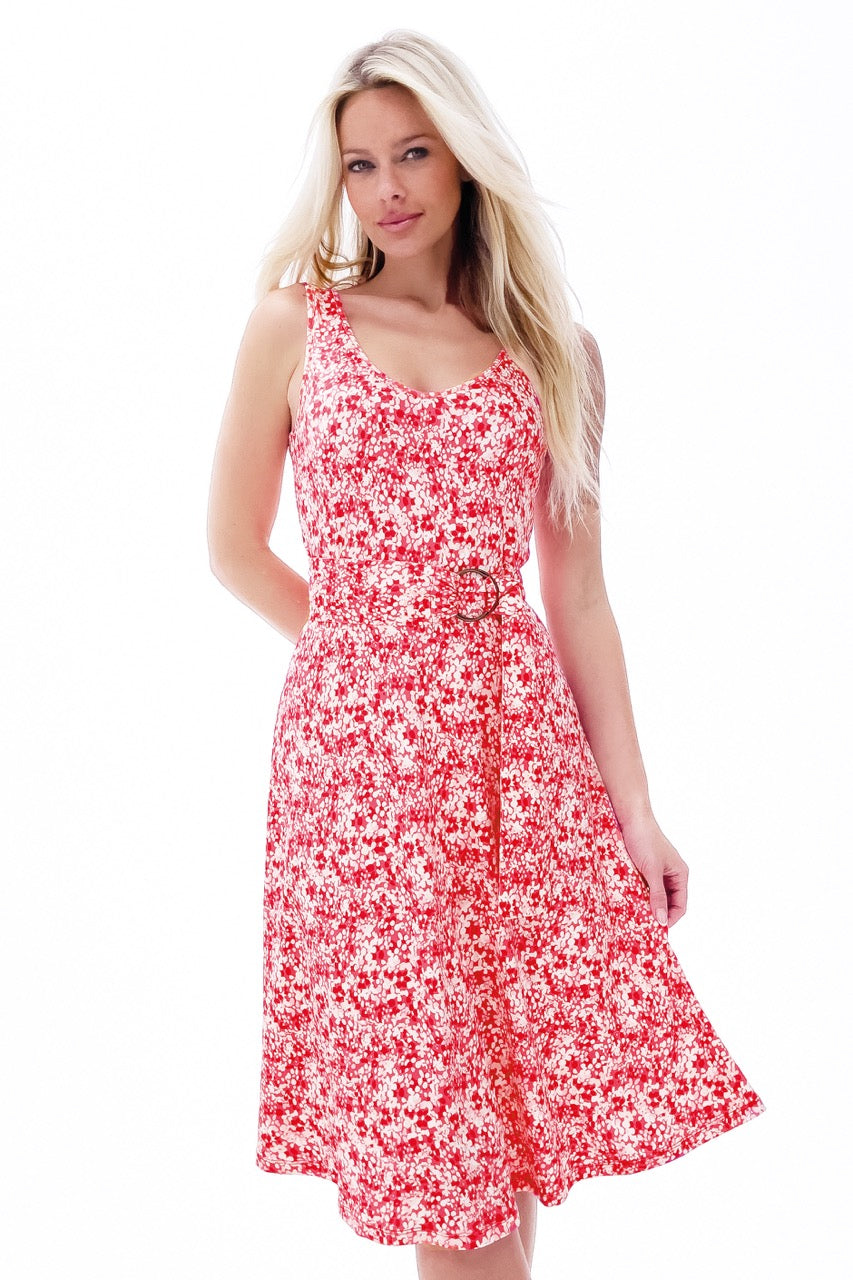 K-design - Mini dress met V-hals, bloemenprint en stoffen riem (Y212) - What Els!