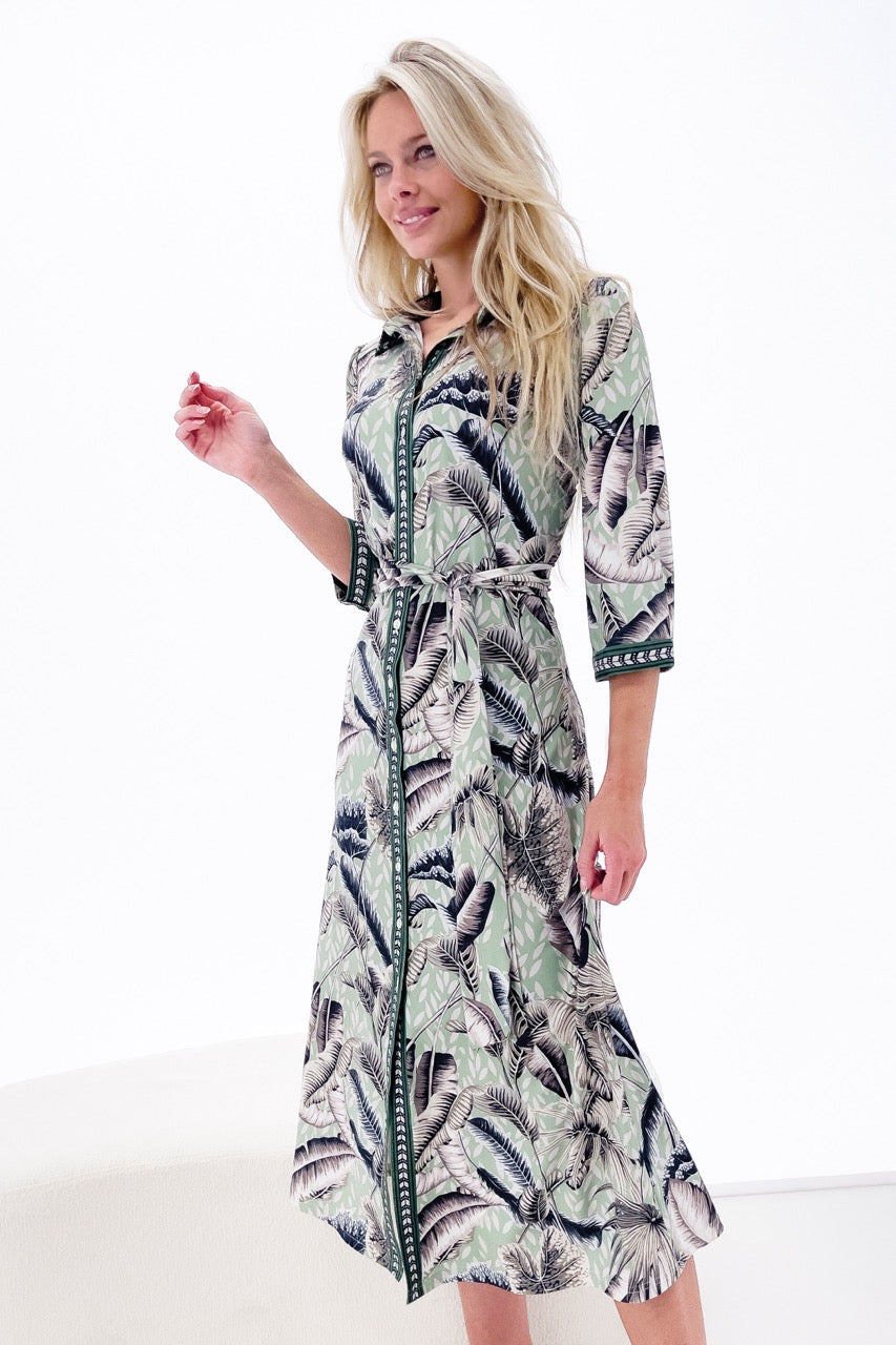 K-design - Maxi dress met botanische print, knopen en stoffen riem (Y250) - What Els!