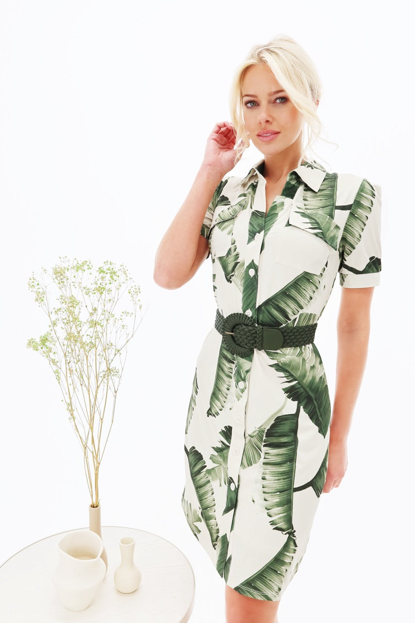 K-design - Mini dress met print, knopen, zakjes en bijpassende riem (Y352) - What Els!
