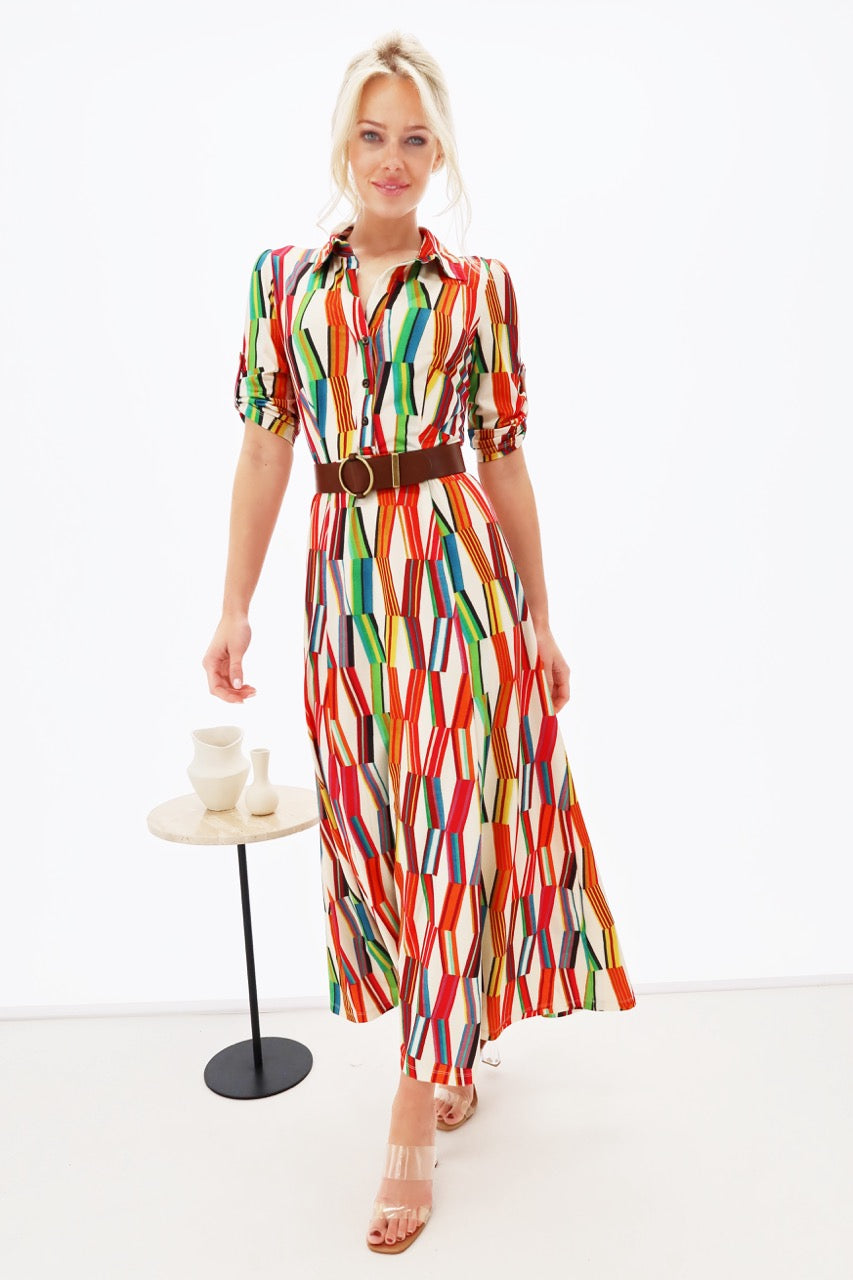K-design - Maxi dress met print en bijpassende riem (Y355) - What Els!