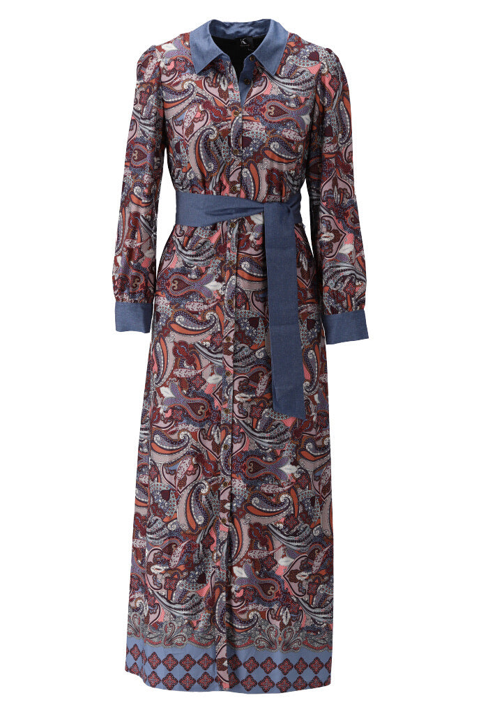 K-design - Maxi dress met paisley print, jeansdetails en jeansriem (X384) - What Els!