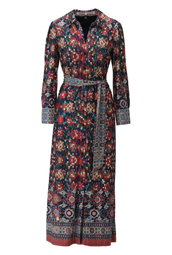 K-design - Maxi dress met mozaïek print en stoffen riem (X391) - What Els!