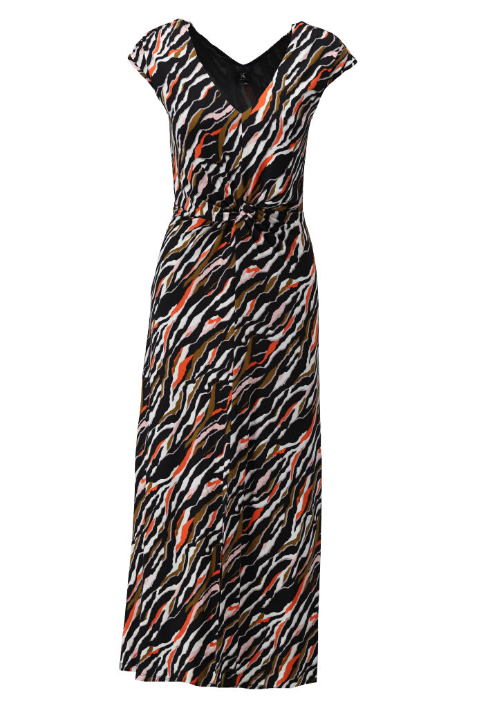K-design - Maxi dress met V-hals, safariprint en knopen (Y116) - What Els!