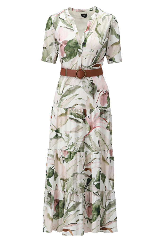 K-design - Maxi dress met bloemenprint, volant en bijpassende riem (Y132) - What Els!