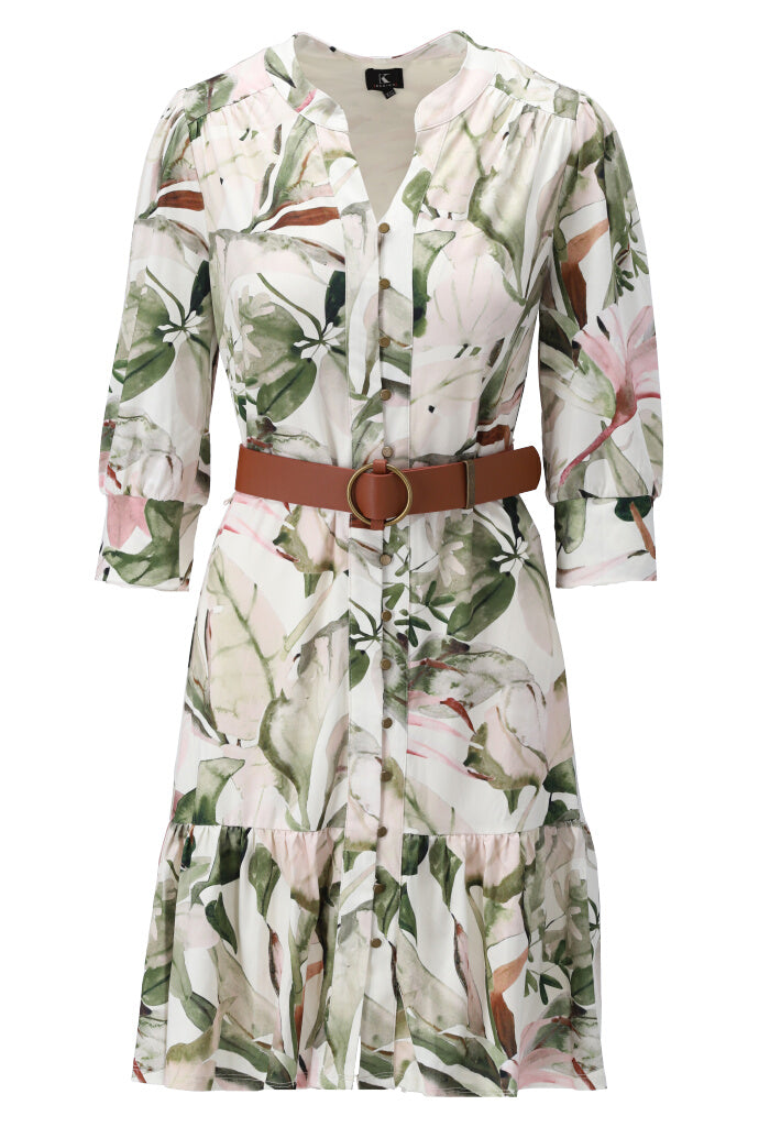 K-design - Mini dress met bloemenprint, knopen en bijpassende riem (Y145) - What Els!