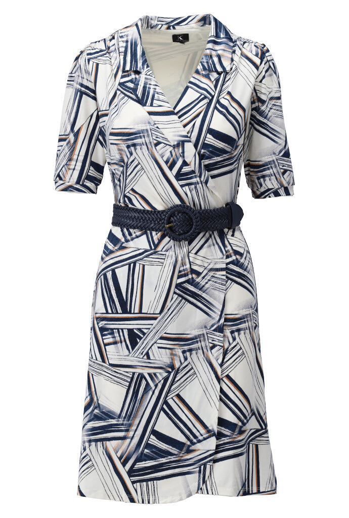 K-design - Mini dress crossover met grafische print en gevlochten riem (Y204) - What Els!