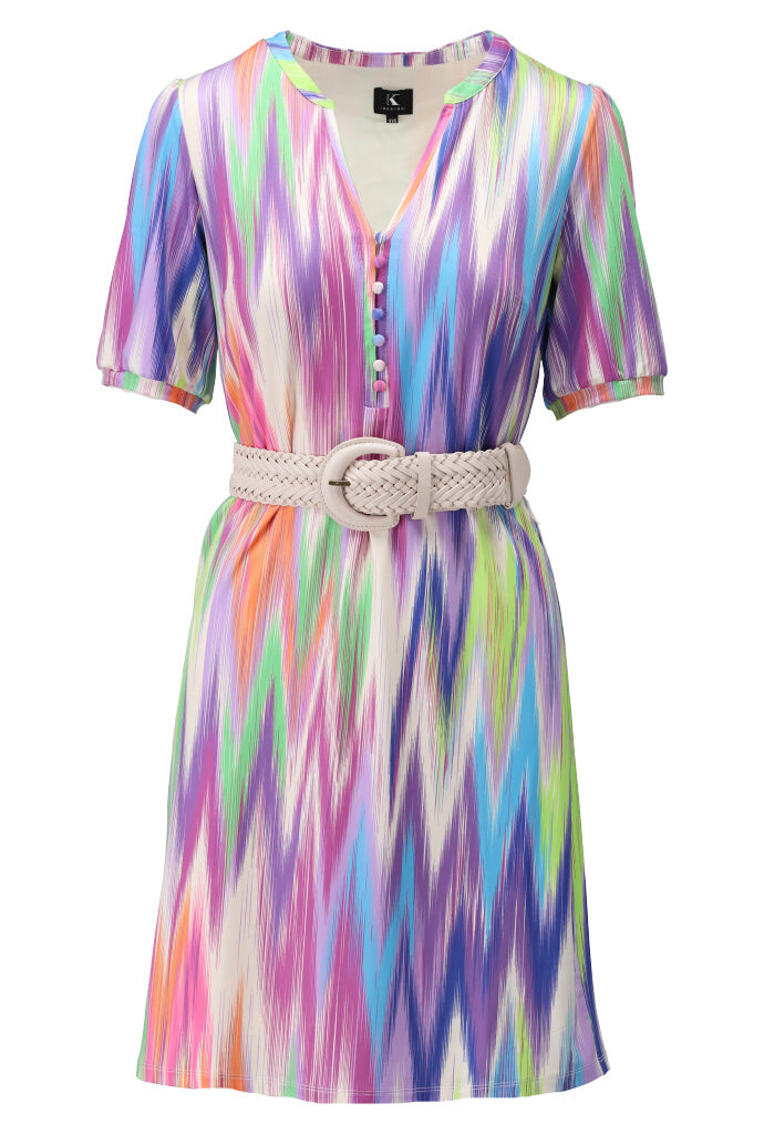 K-design - Mini dress met print, knopen en gevlochten riem (Y209) - What Els!