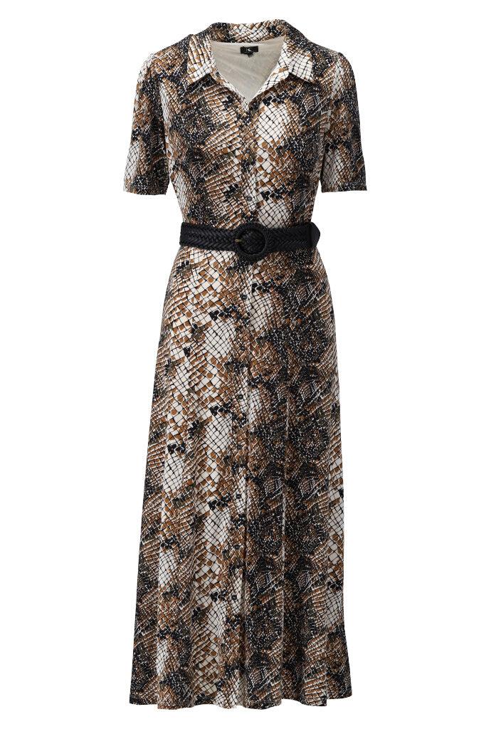 K-design - Maxi dress met print en  gevlochten riem (Y213) - What Els!