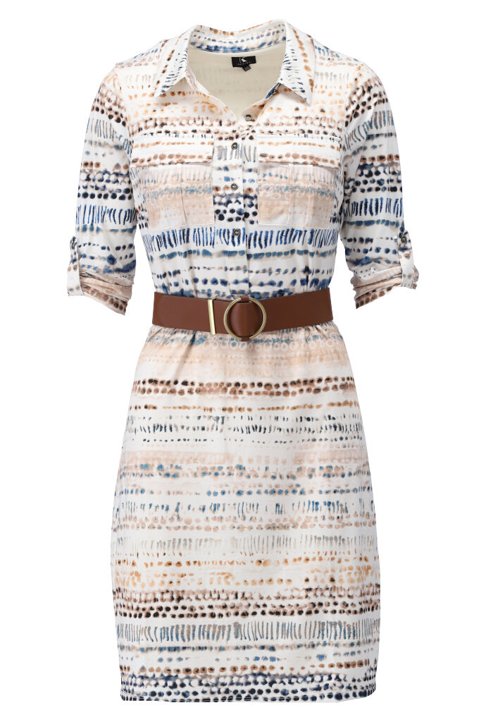 K-design - Mini dress met print, knopen en bijpassende riem (Y230) - What Els!