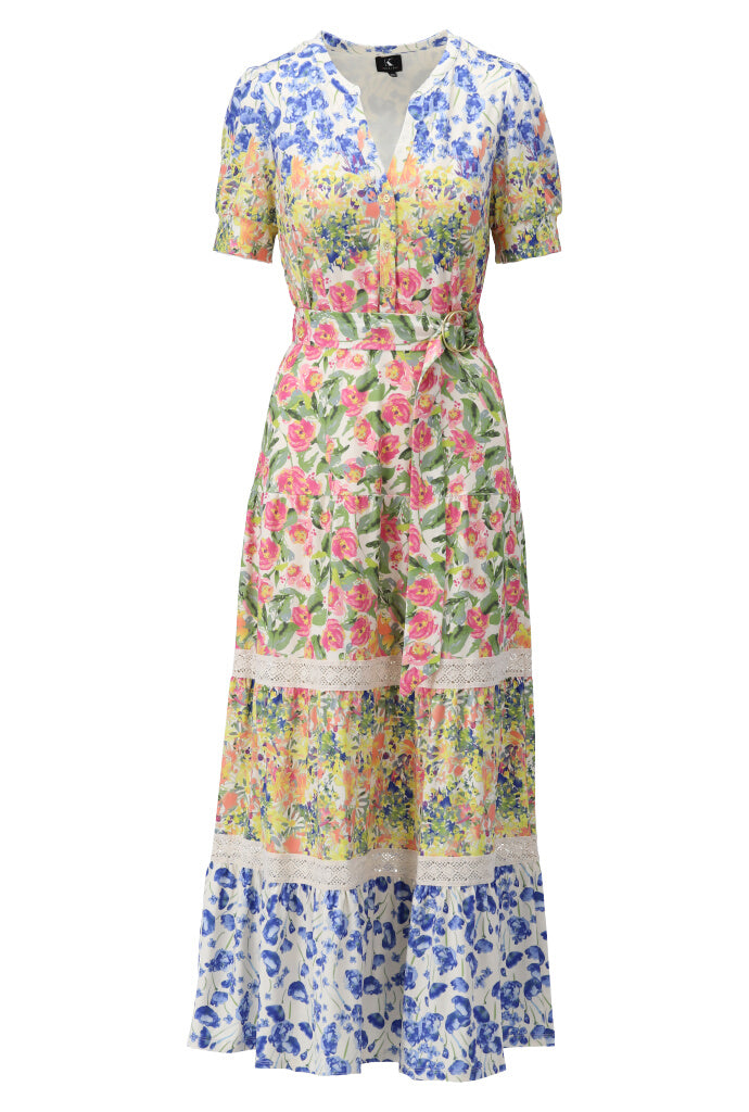 K-design - Maxi dress met bloemenprint en stoffen riem (Y234) - What Els!
