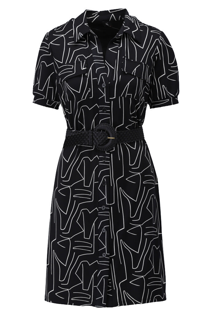 K-design - Mini dress met geometrische print en gevlochten riem (Y317) - What Els!