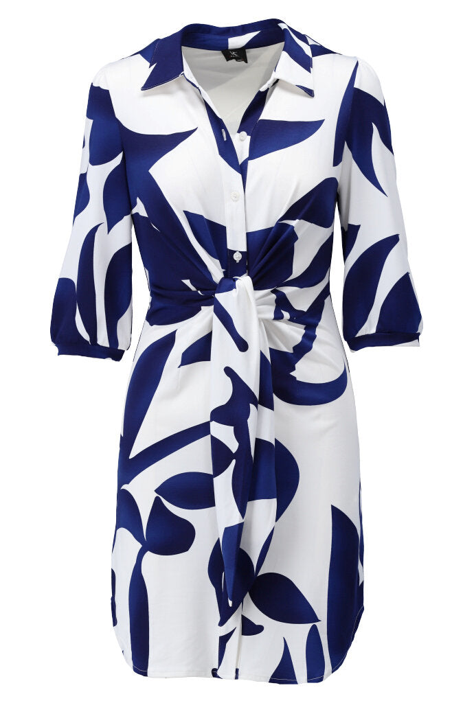 K-design - Mini dress met geometrische print, knopen en vaste riem (Y325) - What Els!