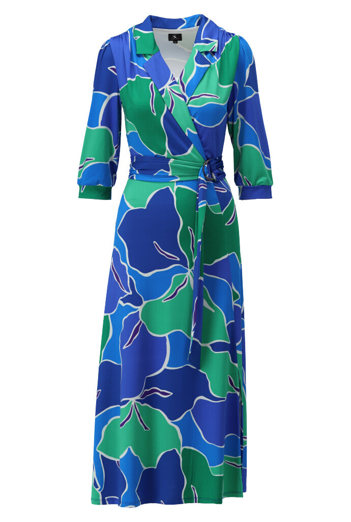K-design - Crossover midi dress met print en stoffen riem (Y358) - What Els!