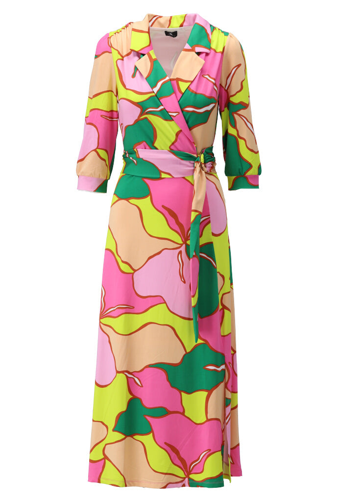 K-design - Crossover midi dress met print en stoffen riem (Y358) - What Els!