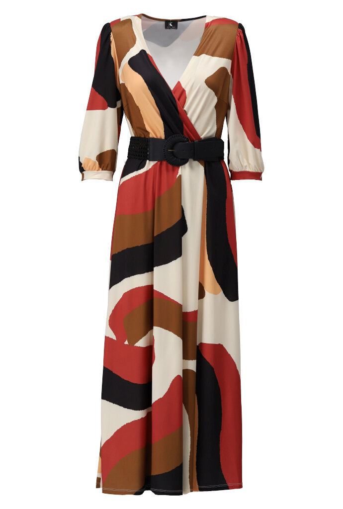 K-design - Crossover maxi dress met print, plooi en bijpassende riem (Y385) - What Els!