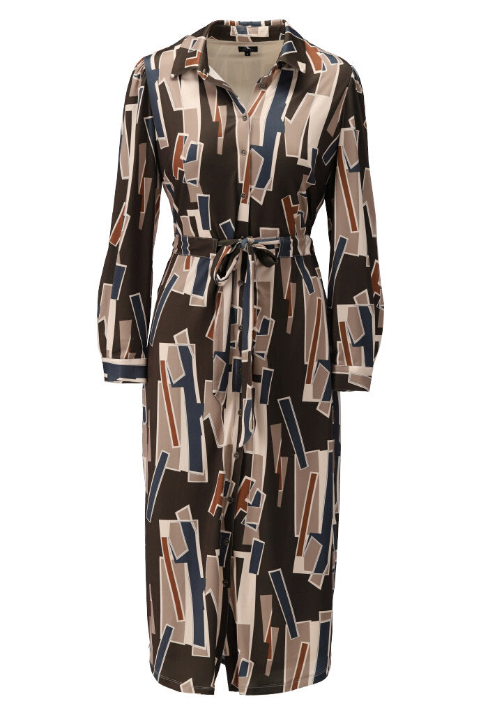 K-design - Midi dress met print, knopen en trekkoord