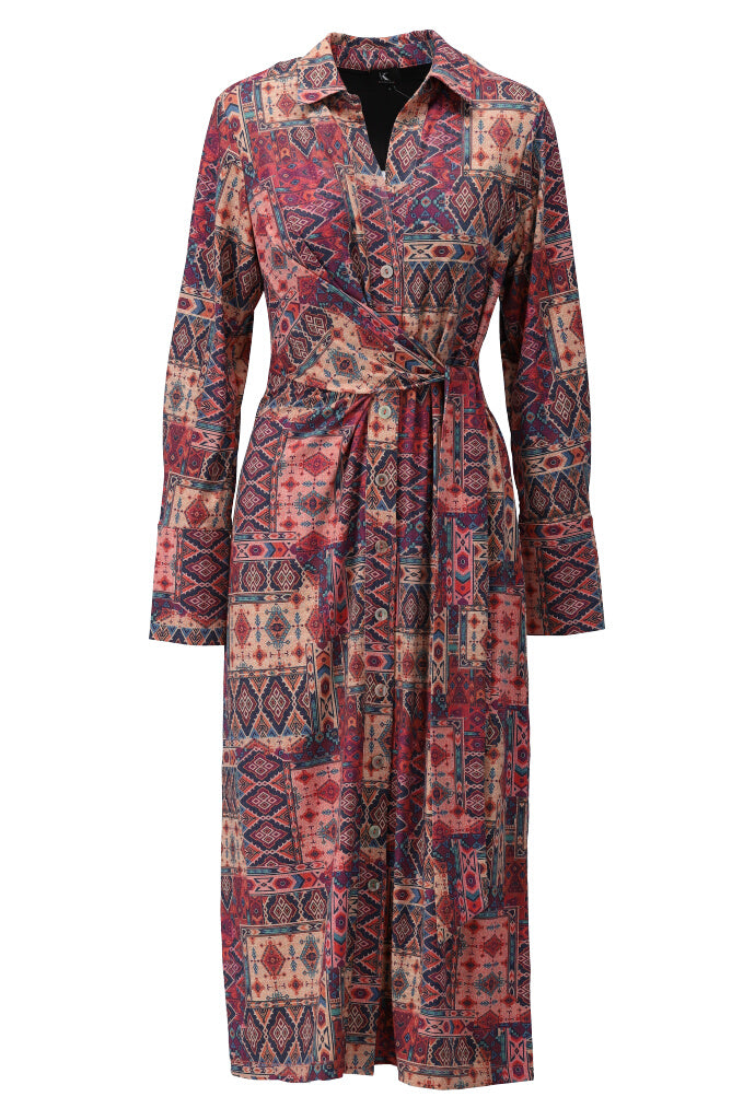 K-design - Maxi dress met print, knopen en vast striklint