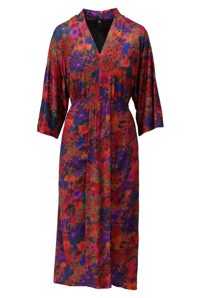 K-design - Midi dress met print, V-hals en plooi