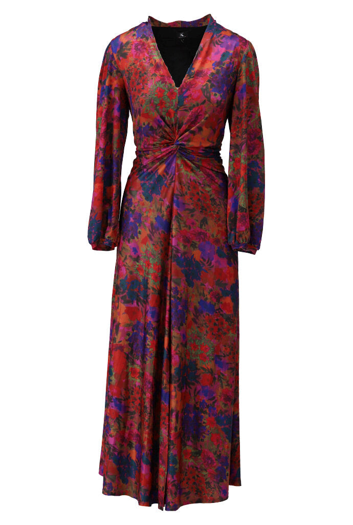 K-design - Maxi dress met print, V-hals en speciale knoop