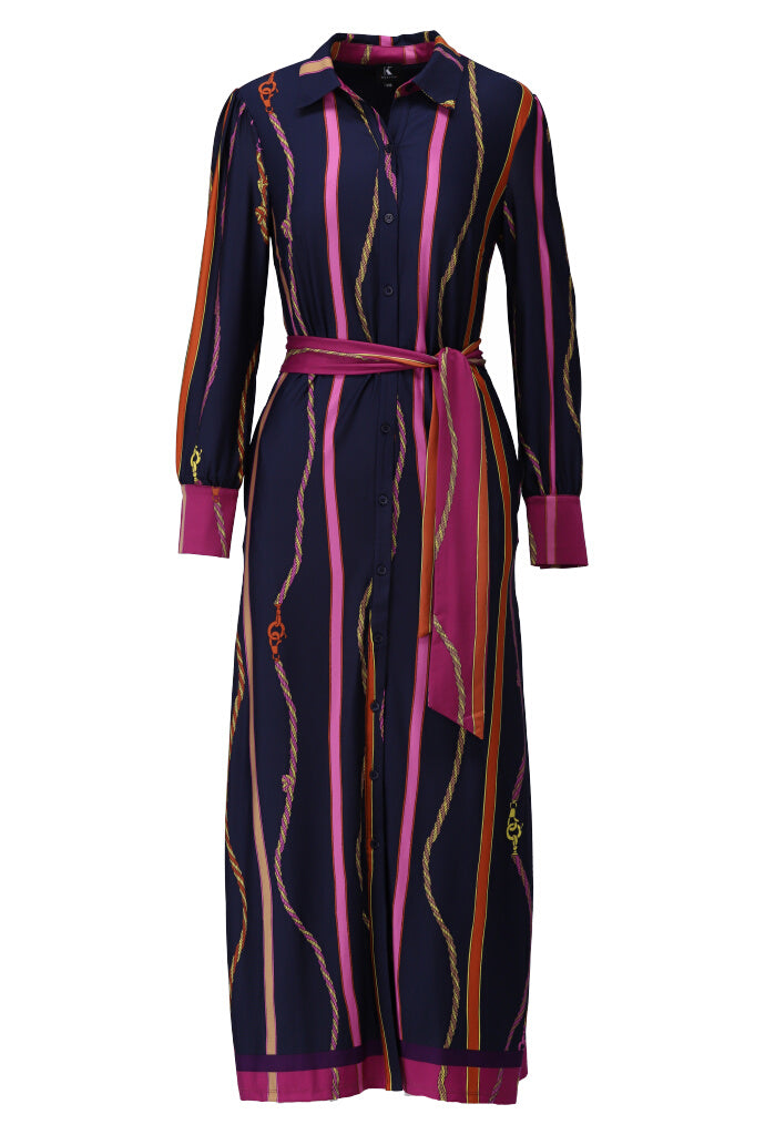 K-design - Maxi dress met print, knopen en stoffen riem