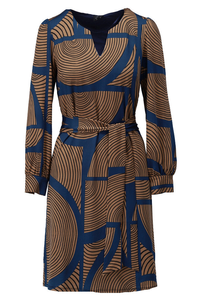 K-design - Mini dress met print en stoffen riem