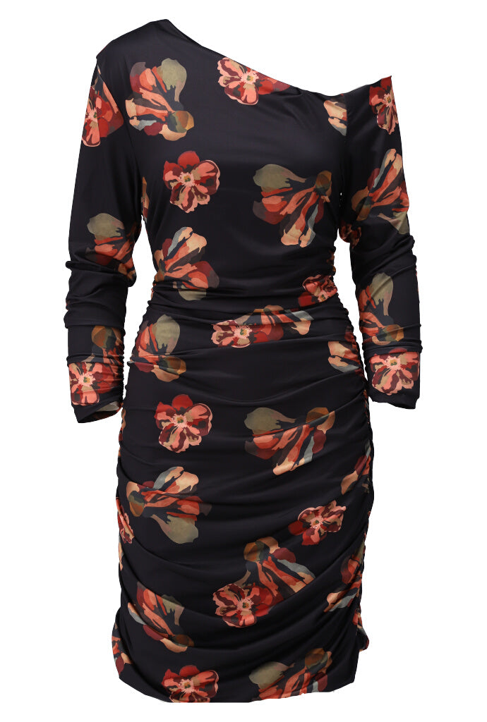 K-design - Asymmetrische schouder mini dress met print