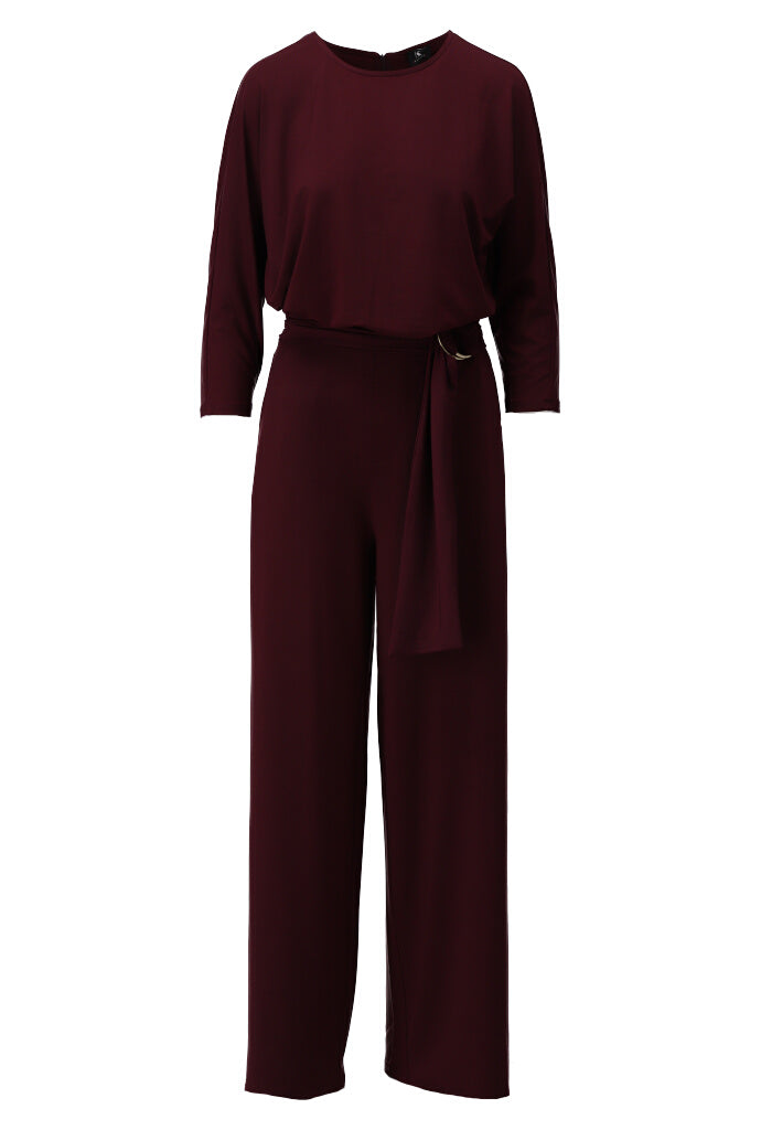 K-design - Effen jumpsuit met ronde hals en stoffen riem